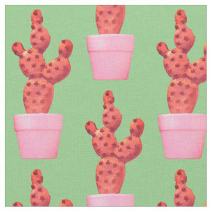 Cactus Cute Modern Green Roze Pop Art Stof
