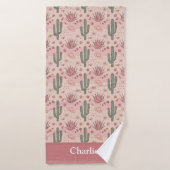 Cactus de désert rose personnalisé (Serviette de bain)