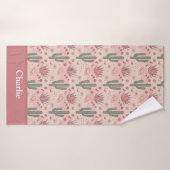 Cactus de désert rose personnalisé (Serviette de bain)