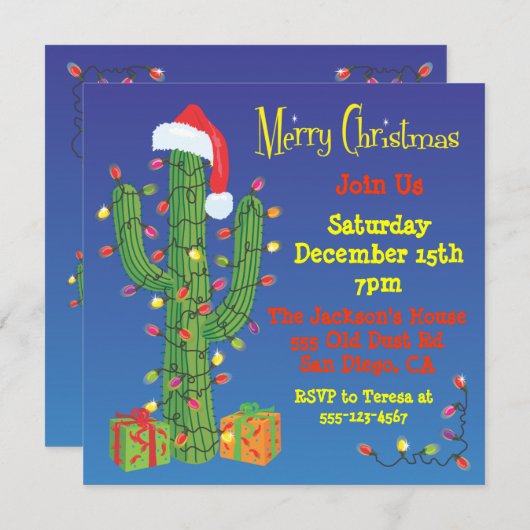 Cactus de Noël avec invitation de chapeau de Père (Devant / Derrière)