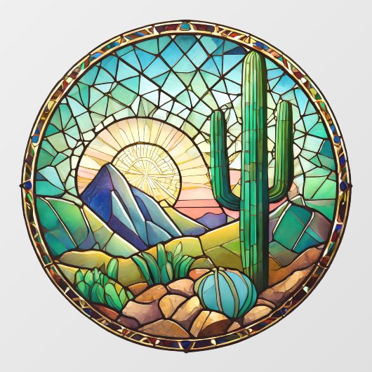 Cactus Desert Sunrise Glas in lood Raamsticker (Vel)
