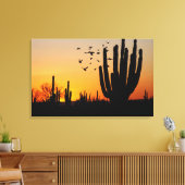 Cactus Desert Sunset Scene Canvas Afdruk (Insitu (Woonkamer))