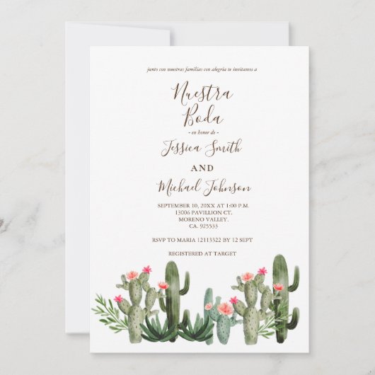 Cactus Desert Wedding Invitation Kaart (Voorkant)