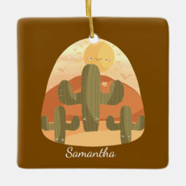 Cactus Desert With Sun Keramisch Ornament