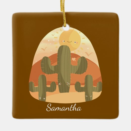 Cactus Desert With Sun Keramisch Ornament (Voorkant)