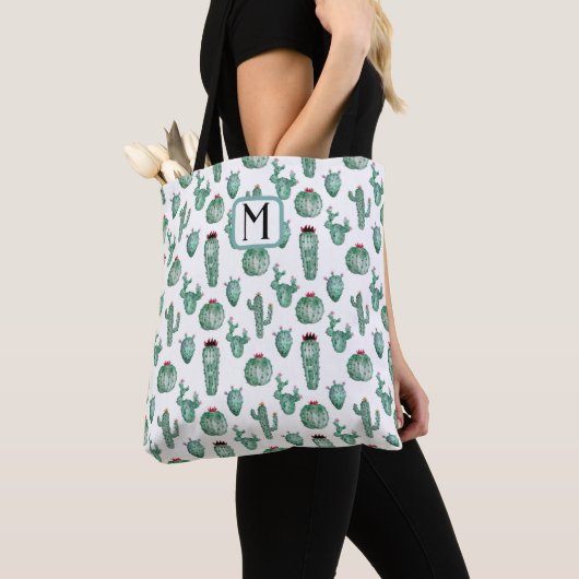 Cactus Design Canvas tas, Personaliseer Monogramme Draagtas (Dichtbij)