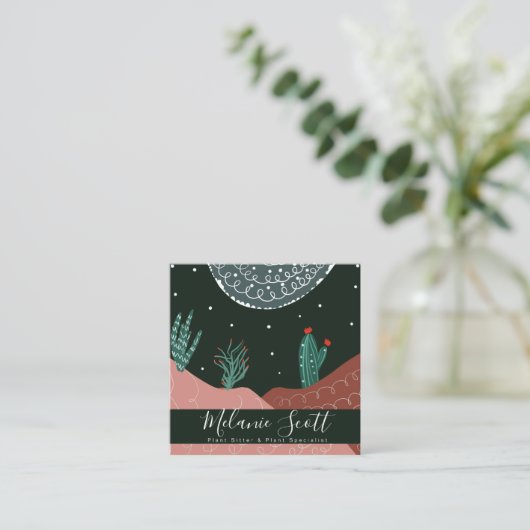 Cactus Dune Illustrated Garden Plant Sitter Botany Vierkante Visitekaartje (Staand voorkant)