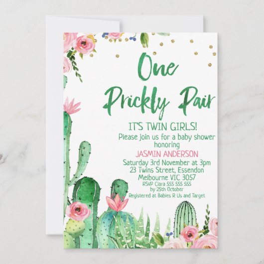 Cactus Een Prickly Pair Twins Baby shower Kaart (Voorkant)