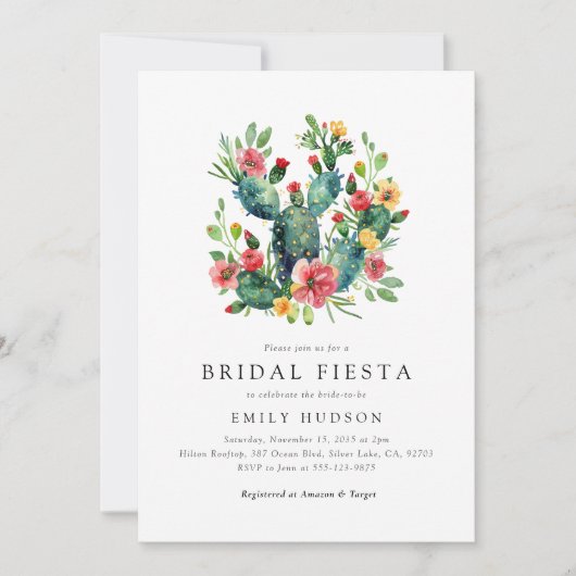 Cactus Elegant Bloemen Bruids Douche Uitnodiging (Voorkant)