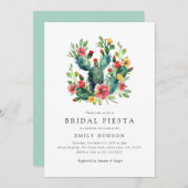 Cactus Elegante Bruiloftsshower Uitnodiging met Bl (Voorkant / Achterkant)