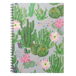 Cactus en bloemetjes, waterverf naadloos schildere notitieboek