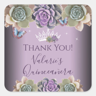 Cactus en Butterfly Elegant Quinceanera Square St. Vierkante Sticker