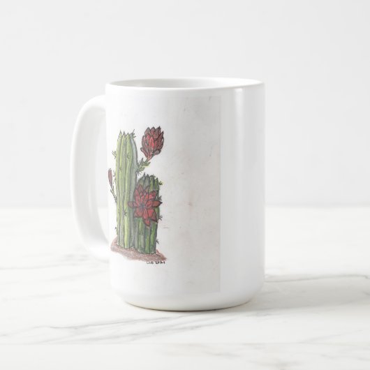 Cactus en fleur avec fleurs rouges 1 Mug café (Devant gauche)