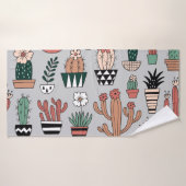 Cactus en fleurs mignons : Motif à main (Serviette de bain)