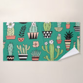 Cactus en floraison Arrière - plan vert Vintage (Serviette de bain)