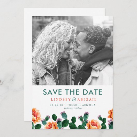 Cactus en Flowers Sla de datum op Save The Date (Voorkant / Achterkant)