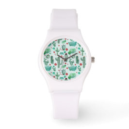 cactus en ladybug - lichtblauwe achtergrond horloge