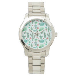 cactus en ladybug - lichtblauwe achtergrond horloge