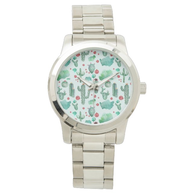 cactus en ladybug - lichtblauwe achtergrond horloge (Voorkant)