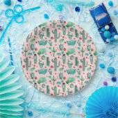 cactus en ladybug - lichtroze achtergrond papieren bordje (Feest)