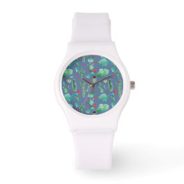 cactus en ladybug - patroon - blauwe achtergrond horloge