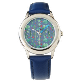 cactus en ladybug - patroon - blauwe achtergrond horloge