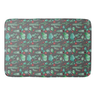 cactus en ladybug patroon - zwarte achtergrond badmat
