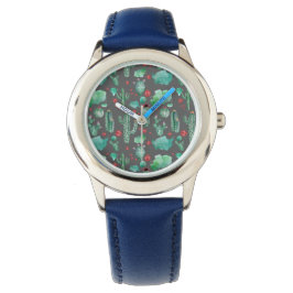 cactus en ladybug patroon - zwarte achtergrond horloge