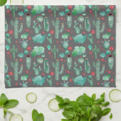 cactus en ladybug patroon - zwarte achtergrond theedoek (Gevouwen)