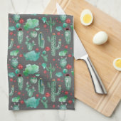 cactus en ladybug patroon - zwarte achtergrond theedoek (Quarter Fold)