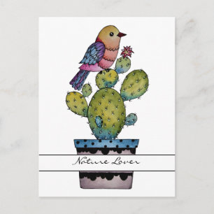 Cactus en regenboogvogel in Waterverf Briefkaart