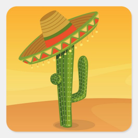 Cactus en Sombrero Vierkante Sticker (Voorkant)