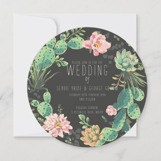 Cactus en succulente uitnodigingen, krans bruiloft kaart (Voorkant)