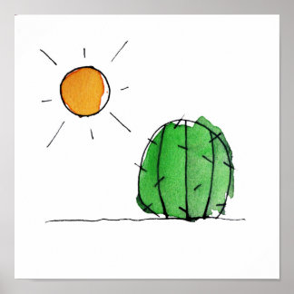 Cactus en Sun Waterverf Print