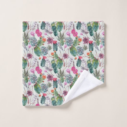 Cactus exotique d'aquarelle de Boho et motif (Gant de toilette)