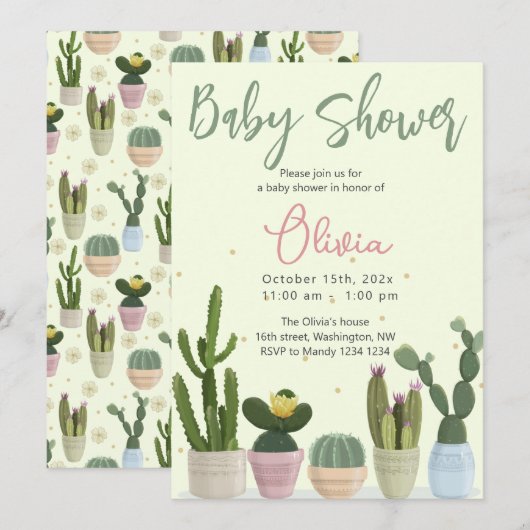 Cactus Fiesta Baby shower Invitation Kaart (Voorkant / Achterkant)