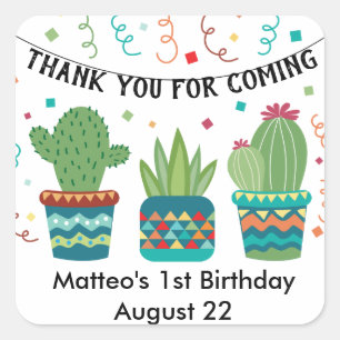 Cactus Fiesta Birthday eerste jaar Vierkante Sticker