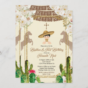 Cactus Fiesta Boy Baptism and Birthday Invitation Kaart