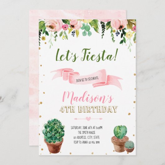 Cactus fiesta jarig kaart (Voorkant / Achterkant)