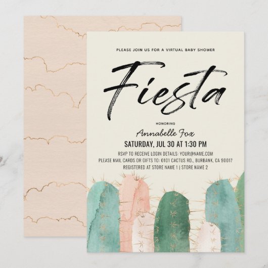 Cactus Fiesta Pink Virtual Baby shower Kaart (Voorkant / Achterkant)