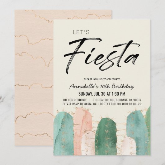 Cactus Fiesta Rose Girl Anniversaire Invitation (Devant / Derrière)