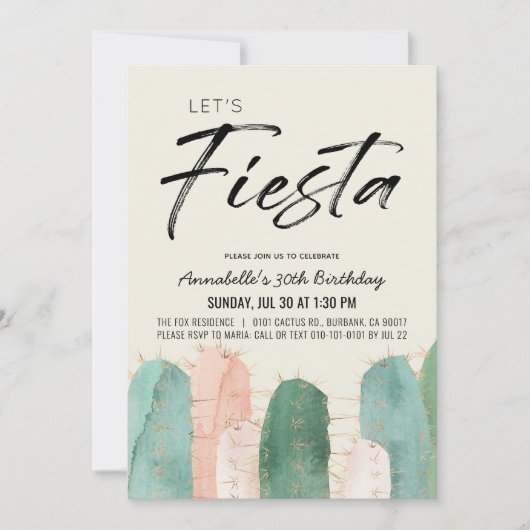 Cactus Fiesta Roze Verjaardag Uitnodiging voor vol (Voorkant)