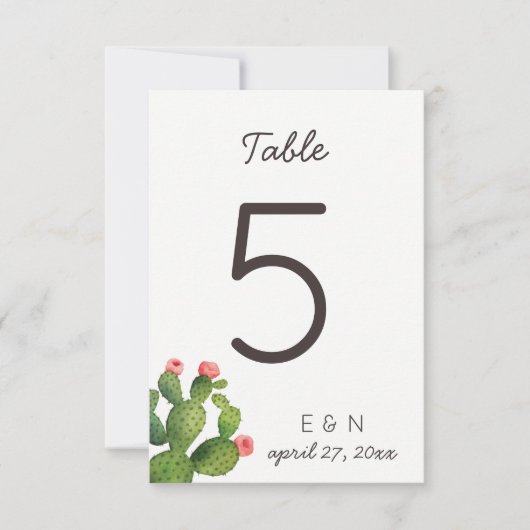 Cactus Fleur Rose - Numéro de Table (Devant)