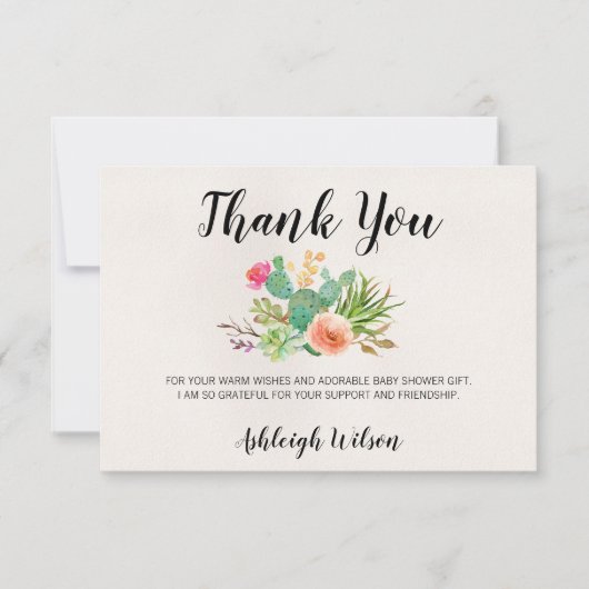 Cactus Floral Baby shower Bedankt Card Kaart (Voorkant)