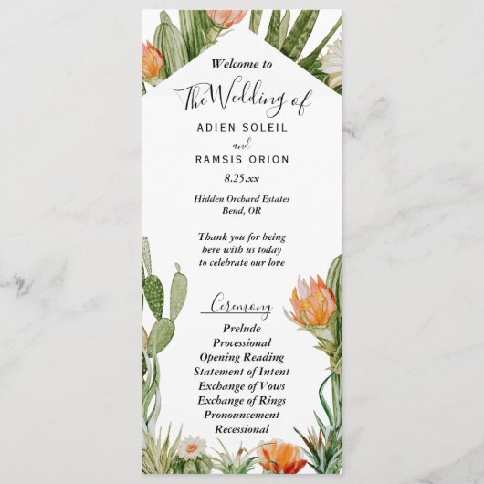 Cactus Floral Desert Wedding Flat Program Programma (Voorkant)