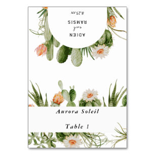 Cactus Floral Desert Wedding Foldable Place Card Kaart