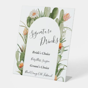 Cactus Floral Desert Wedding Signature Drink Sign Reclamebord Met Voetstuk