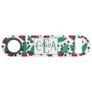 Cactus Floral Hexagon Pattern Waterverf Monogram Speed Flessenopener