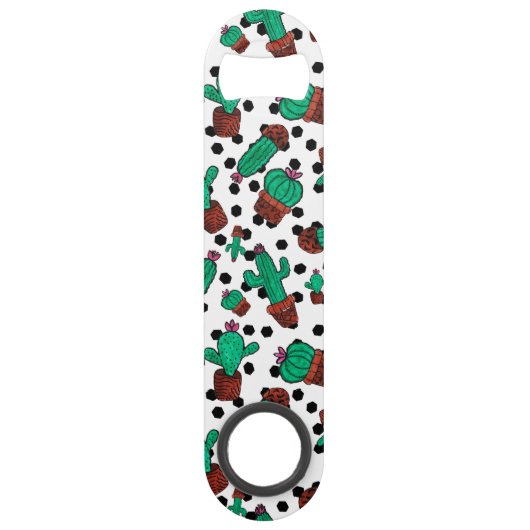 Cactus Floral Hexagon Pattern Waterverf Monogram Speed Flessenopener (Achterkant)