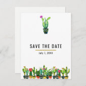 Cactus Floral Rustic Southwestern Save the Date Aankondigingskaart (Voorkant / Achterkant)